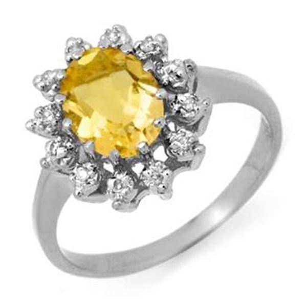 1.14 ctw Citrine & Diamond Ring 14k White Gold - REF-23H9R