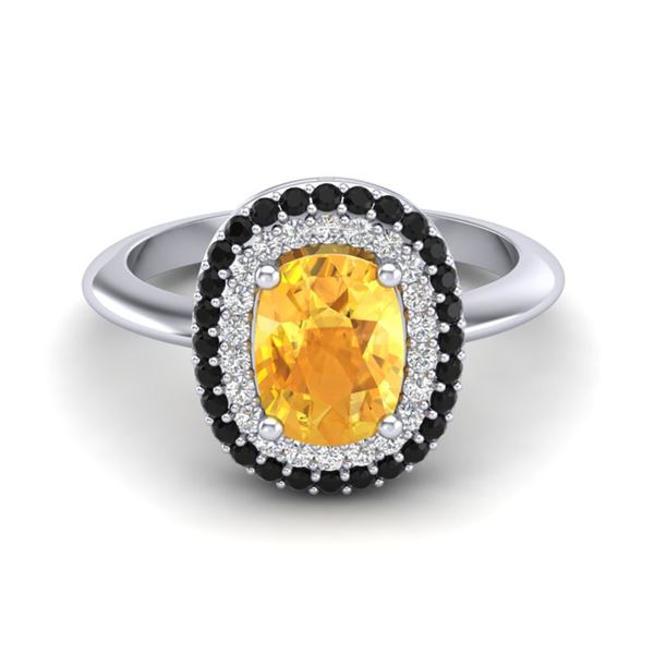 2.50 ctw Citrine With Black & White Micro Diamond Ring 14k White Gold - REF-49R5K