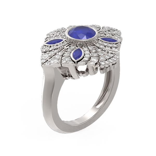 2.32 ctw Sapphire & Diamond Ring 18K White Gold - REF-175N8F