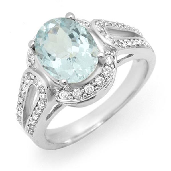 2.50 ctw Aquamarine & Diamond Ring 14k White Gold - REF-86F9M