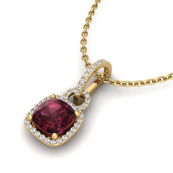 3.50 ctw Garnet & Micro VS/SI Diamond Necklace 18k Yellow Gold - REF-49W2H