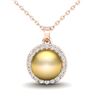 Image 2 : 0.25 ctw Micro Pave Diamond & Golden Pearl Necklace 14k Rose Gold - REF-25K4Y