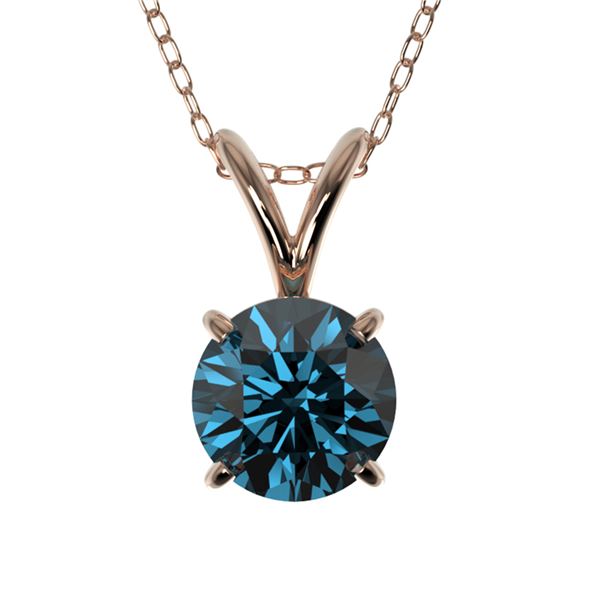 0.73 ctw Certified Intense Blue Diamond Necklace 10k Rose Gold - REF-54W2H