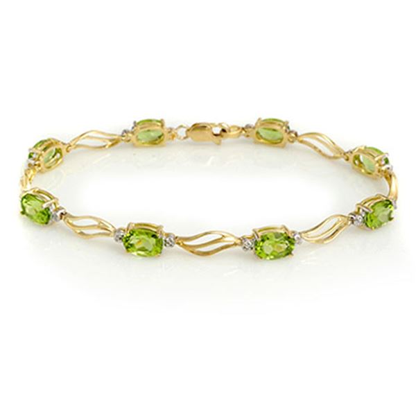 7.02 ctw Peridot & Diamond Bracelet 10k Yellow Gold - REF-31W3H