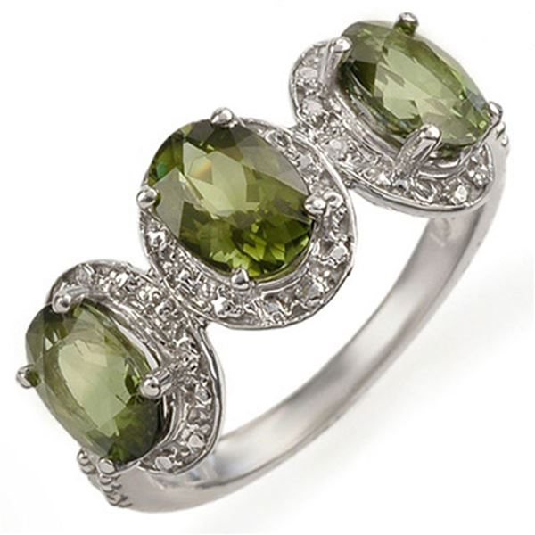 3.08 ctw Green Tourmaline & Diamond Ring 10k White Gold - REF-31Y9X