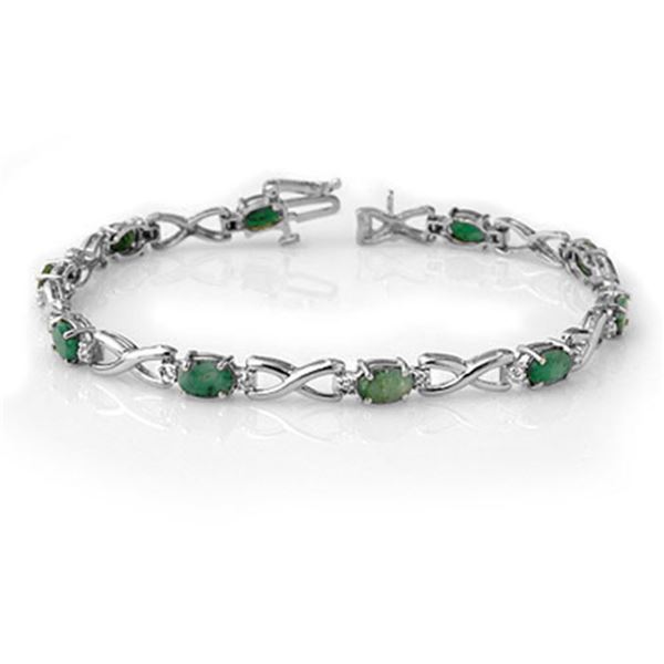 5.85 ctw Emerald & Diamond Bracelet 14k White Gold - REF-98X2A