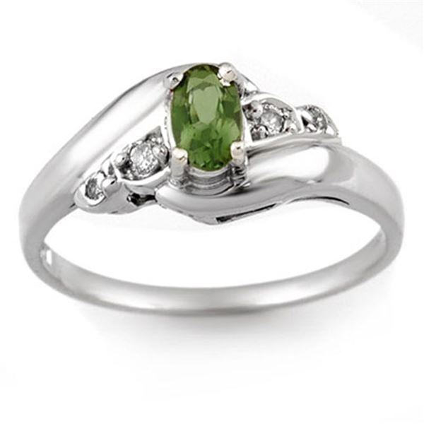 0.42 ctw Green Tourmaline & Diamond Ring 10k White Gold - REF-13F2M