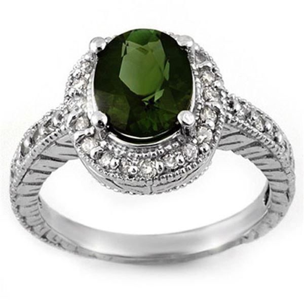 3.40 ctw Green Tourmaline & Diamond Ring 14k White Gold - REF-89W3H