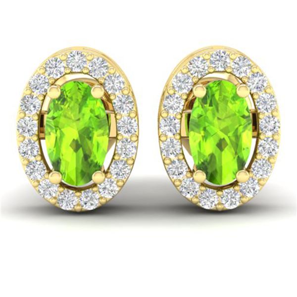 0.75 ctw Peridot & Micro Pave VS/SI Diamond Earrings 18k Yellow Gold - REF-25N9F
