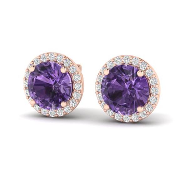 4 ctw Amethyst & Halo VS/SI Diamond Micro Pave Earrings 14k Rose Gold - REF-45X3A