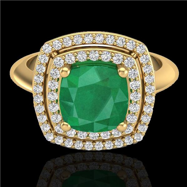 2.52 ctw Emerald & Micro VS/SI Diamond Pave Ring 18k Yellow Gold - REF-55A2N