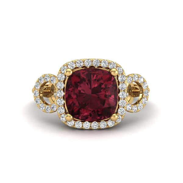 3.75 ctw Garnet & Micro VS/SI Diamond Certified Ring 18k Yellow Gold - REF-50G6W
