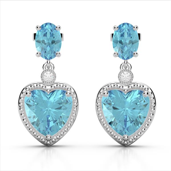 8 ctw Sky Blue Topaz & VS/SI Diamond Designer Heart Earrings 10k White Gold - REF-32F8M