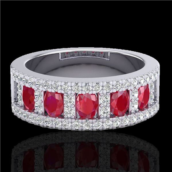 2.34 ctw Ruby & Micro Pave VS/SI Diamond Designer Ring 10k White Gold - REF-55F2M