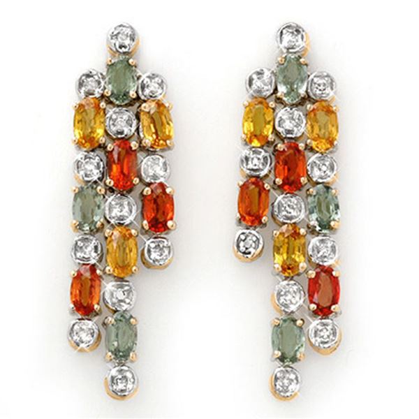 4.08 ctw Multi-Sapphire & Diamond Earrings 14k Yellow Gold - REF-95A3N