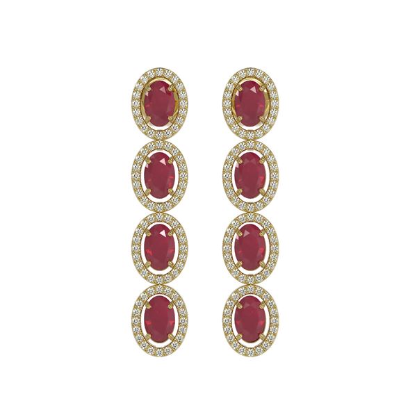 6.47 ctw Ruby & Diamond Micro Pave Halo Earrings 10k Yellow Gold - REF-143X6A