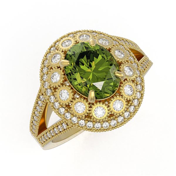 4.25 ctw Certified Tourmaline & Diamond Victorian Ring 14K Yellow Gold - REF-132N8F
