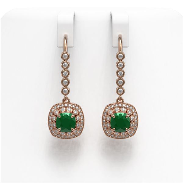 5.1 ctw Certified Emerald & Diamond Victorian Earrings 14K Rose Gold - REF-172K8Y