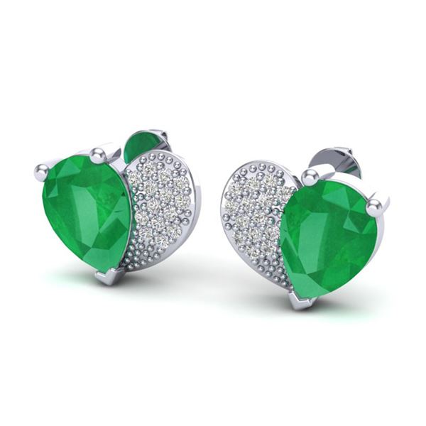 2.50 ctw Emerald & Micro Pave VS/SI Diamond Earrings 10k White Gold - REF-25Y9X