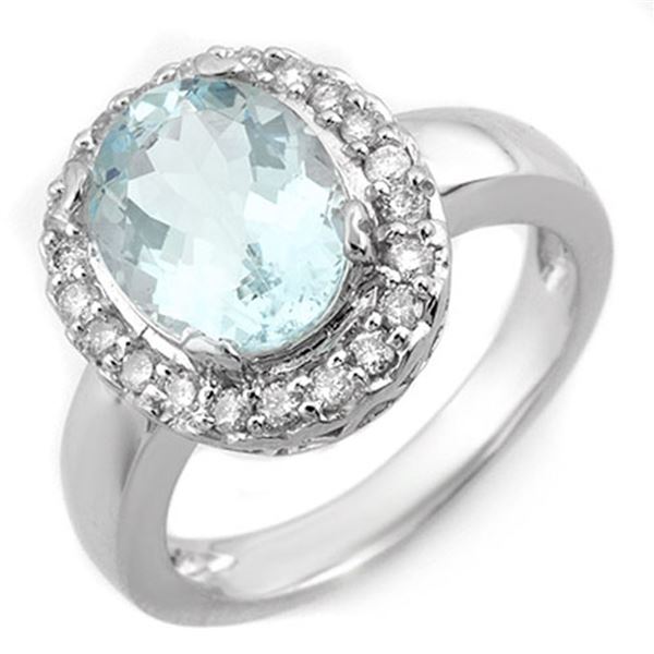 3.40 ctw Aquamarine & Diamond Ring 10k White Gold - REF-44G5W