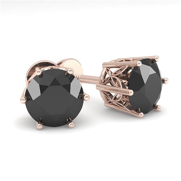 2.0 ctw Black Certified Diamond Stud Earrings 18k Rose Gold - REF-73M5G