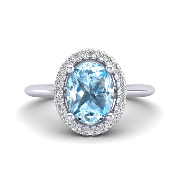 2 ctw Sky Blue Topaz & Micro VS/SI Diamond Ring Halo 18k White Gold - REF-37K8Y