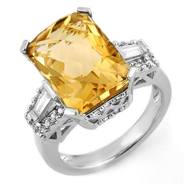 9.55 ctw Citrine & Diamond Ring 14k White Gold - REF-105Y5X