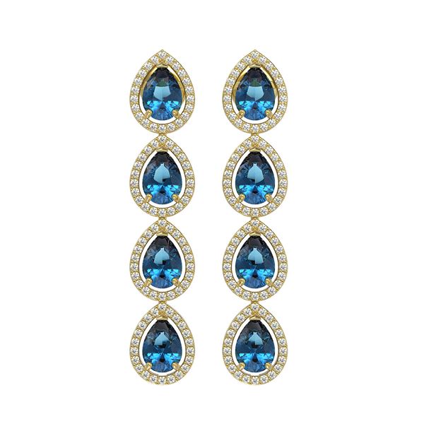 7.81 ctw London Topaz & Diamond Micro Pave Halo Earrings 10k Yellow Gold - REF-152F8M