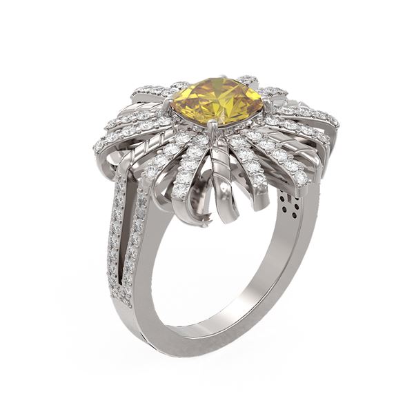 2.63 ctw Canary Citrine & Diamond Ring 18K White Gold - REF-159R8K
