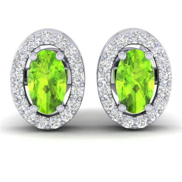 0.75 ctw Peridot & Micro Pave VS/SI Diamond Earrings 18k White Gold - REF-25X9A