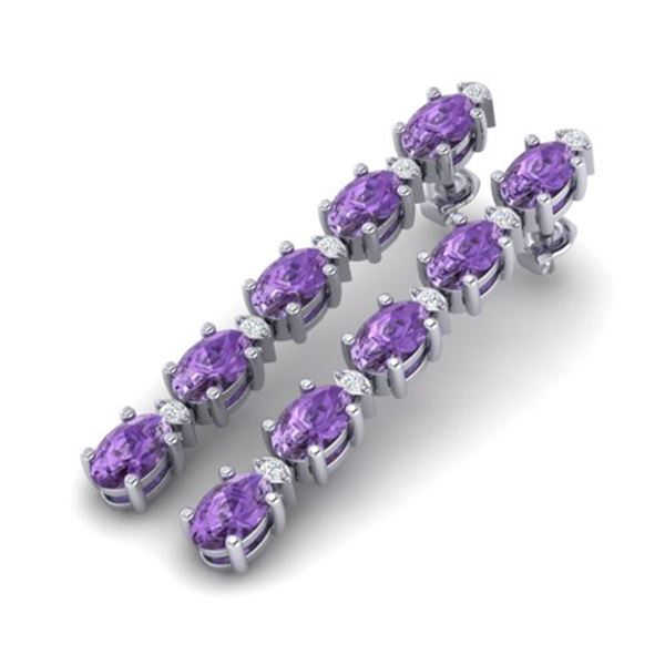 10.36 ctw Amethyst & VS/SI Certified Diamond Tennis Earrings 10k White Gold - REF-45N3F