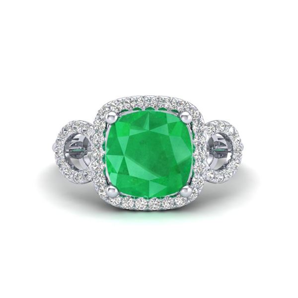 3.15 ctw Emerald & Micro VS/SI Diamond Certified Ring 18k White Gold - REF-55H2R