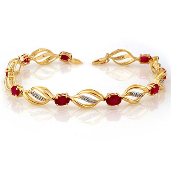 5.10 ctw Ruby & Diamond Bracelet 10k Yellow Gold - REF-55F2M