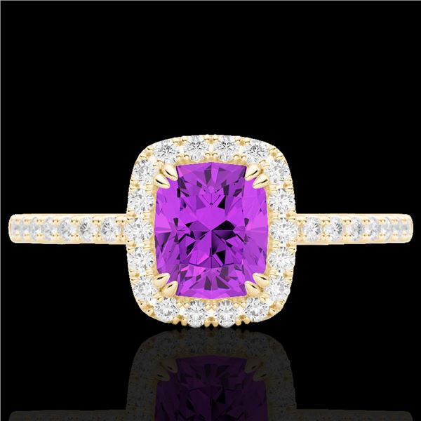 1.25 ctw Amethyst & Micro Pave VS/SI Diamond Certified Ring 10k Yellow Gold - REF-25H9R