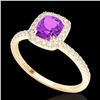 Image 2 : 1.25 ctw Amethyst & Micro Pave VS/SI Diamond Certified Ring 10k Yellow Gold - REF-25H9R