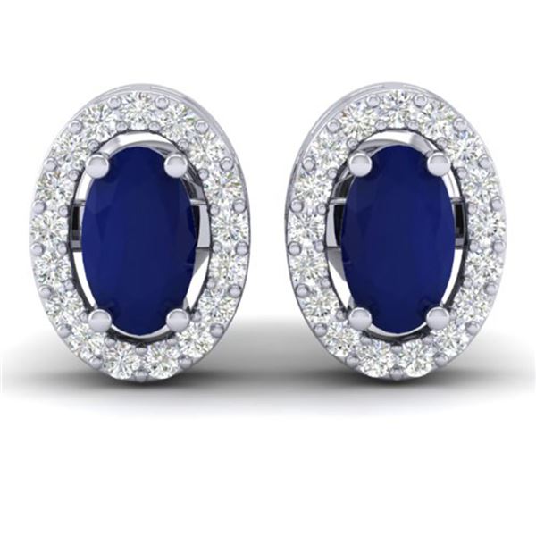 1.02 ctw Sapphire & Micro Pave VS/SI Diamond Earrings 18k White Gold - REF-24R5K