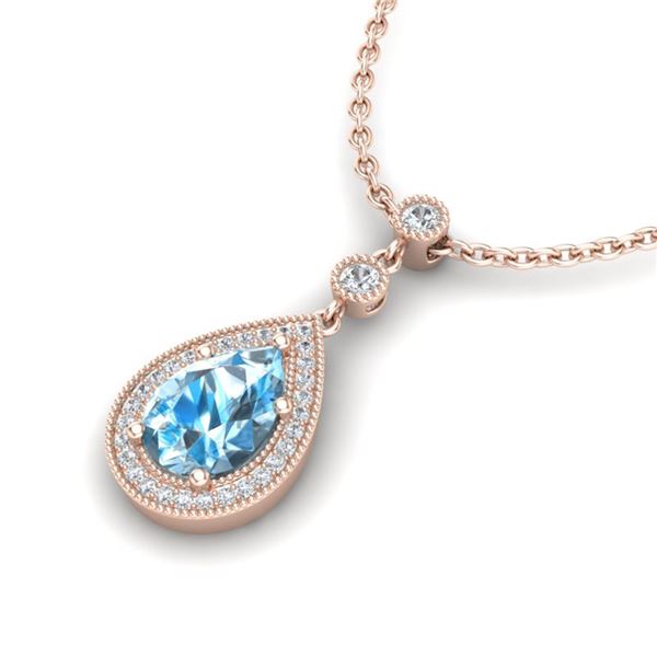 2.25 ctw Sky Blue Topaz & Micro Pave Diamond Necklace 14k Rose Gold - REF-37G3W
