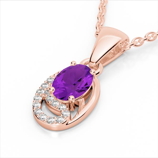 1.25 ctw Amethyst & Micro VS/SI Diamond Certified Necklace 10k Rose Gold - REF-18F4M