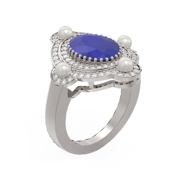 4.78 ctw Sapphire & Diamond Ring 18K White Gold - REF-161K8Y