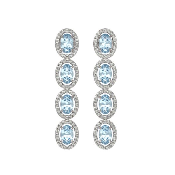 4.68 ctw Aquamarine & Diamond Micro Pave Halo Earrings 10k White Gold - REF-143M6G