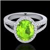 Image 1 : 3 ctw Peridot & Micro VS/SI Diamond Halo Solitaire Ring 18k White Gold - REF-55X9A