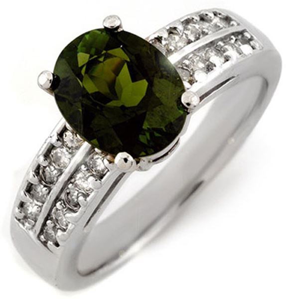 3.0 ctw Green Tourmaline & Diamond Ring 14k White Gold - REF-79H6R