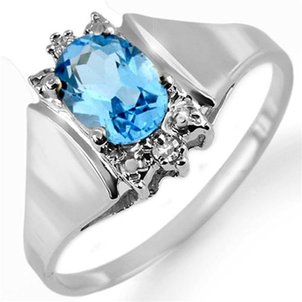 1.23 ctw Blue Topaz & Diamond Ring 10k White Gold - REF-11X5A