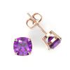 Image 2 : 4 ctw Cushion Cut Amethyst Designer Stud Earrings 14k Rose Gold - REF-16Y4X