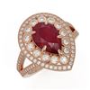 Image 1 : 5.12 ctw Certified Ruby & Diamond Victorian Ring 14K Rose Gold - REF-161F8M