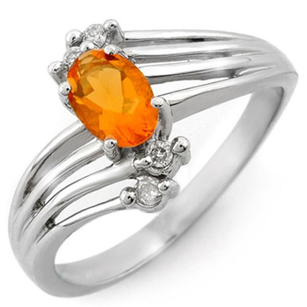 0.60 ctw Opal & Diamond Ring 10k White Gold - REF-18G2W