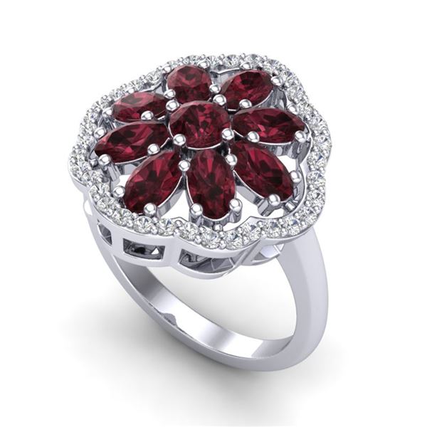 3 ctw Garnet & VS/SI Diamond Cluster Designer Ring 10k White Gold - REF-49X3A