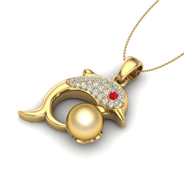 0.65 ctw Diamond & Golden Pearl Dolphin Necklace 14k Yellow Gold - REF-51M4G