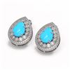 Image 2 : 7.54 ctw Turquoise & Diamond Victorian Earrings 14K White Gold - REF-218W2H