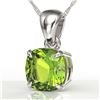 Image 1 : 2 ctw Cushion Cut Peridot Designer Solitaire Necklace 18k White Gold - REF-21M3G